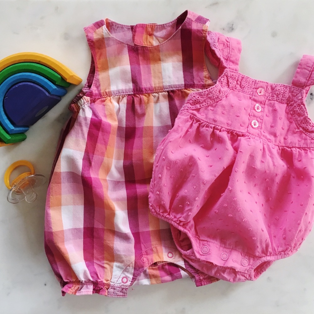 2 Strawberry Pink Rompers